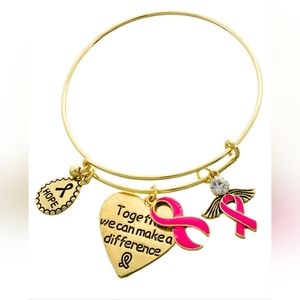 "Together We Can Make A Difference" Pink Ribbon Charm Bracelet